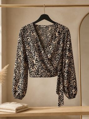 Lush Women's Animal Print Wrap Blouse